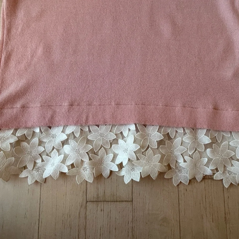 J. Crew Women’s Lace Hem Merino Wool Blend Sweater in Pink Blush Size Small NWOT